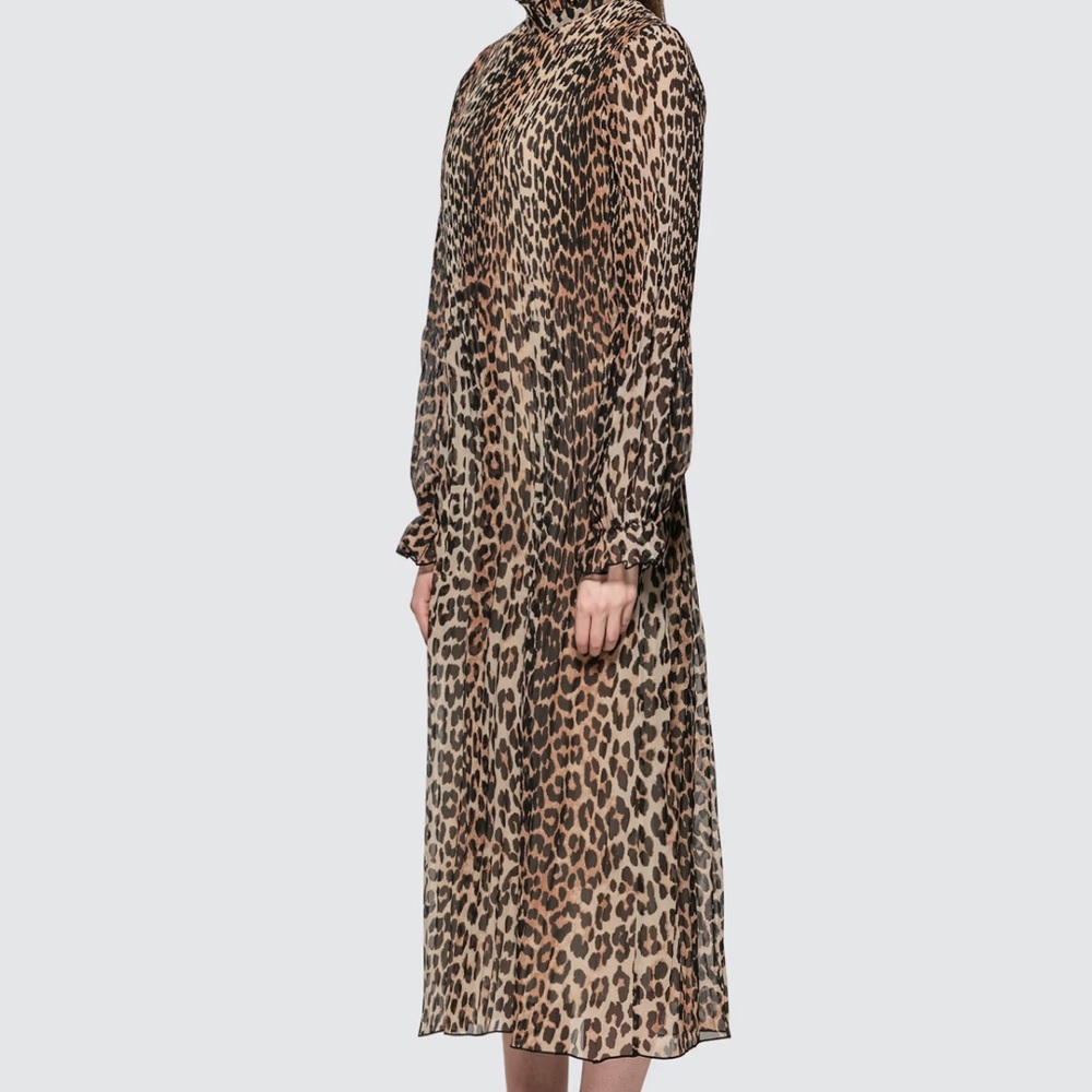 Ganni Leopard Pleated Georgette Dress - Picture 5 of 13